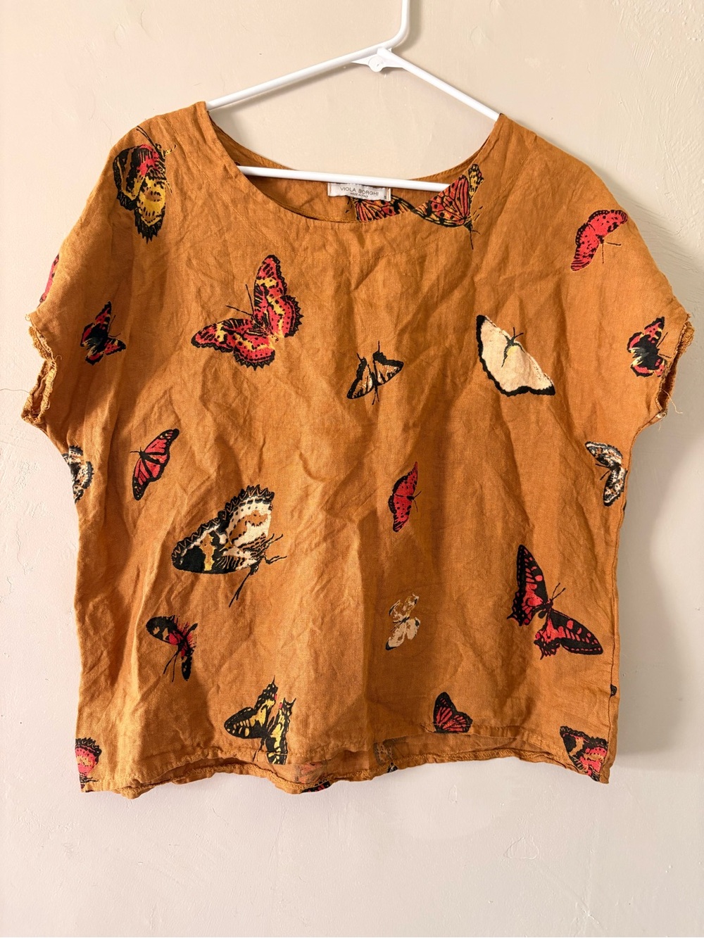 Viola Borghi orange butterfly linen blouse S